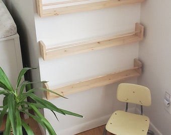 Natural Cedar "Waterfall Edge" Bookshelf, Nursery Decor, Custom Sizing Available, Small Space Shelf, Bookshelf, Joinery