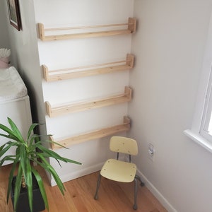 Nursery Bookshelf Natural Pine and Painted Bar, Small Space Shelf, Joinery  