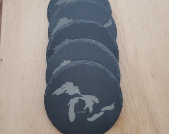 Great Lakes Gift Set- Great Lakes Slate Coasters-HOMES Coasters-Pack of 5-Gifts-Customization Available