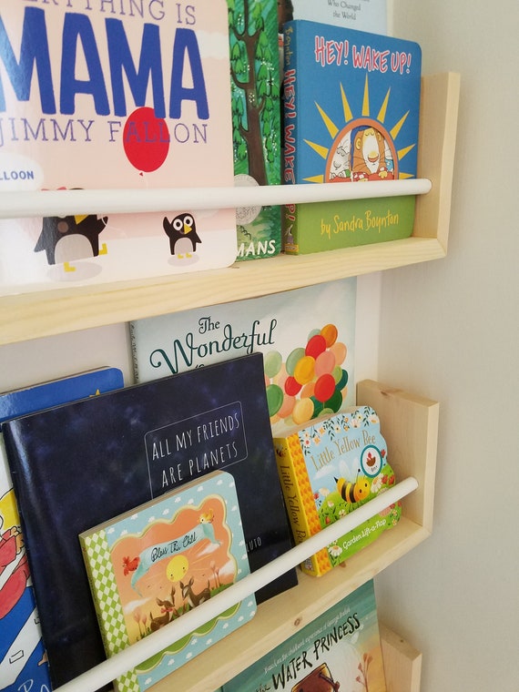 Nursery Bookshelf Natural Pine and Painted Bar, Small Space Shelf, Joinery  