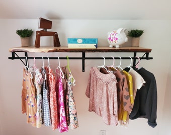 Nursery Shelf W/ Clothing Rod (Available in White Oak, Walnut or Maple) Closet Alternative, Nursery Shelving, Space Saver, Organizing Shelf