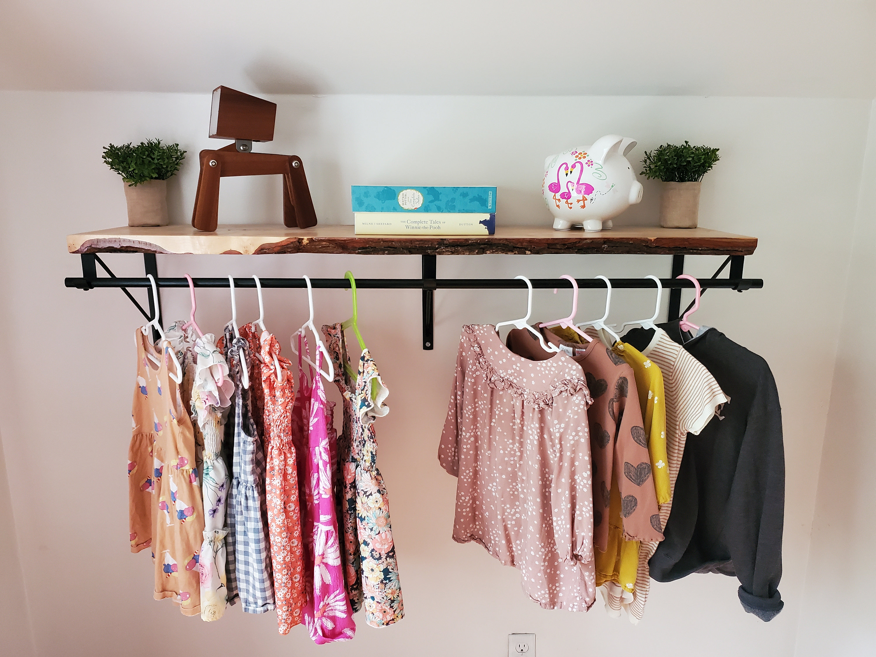 Nursery Shelf W Clothing Rod available in White Oak Walnut or Maple Closet Alternative Nursery Shelving Space Saver Organizing Shelf Etsy