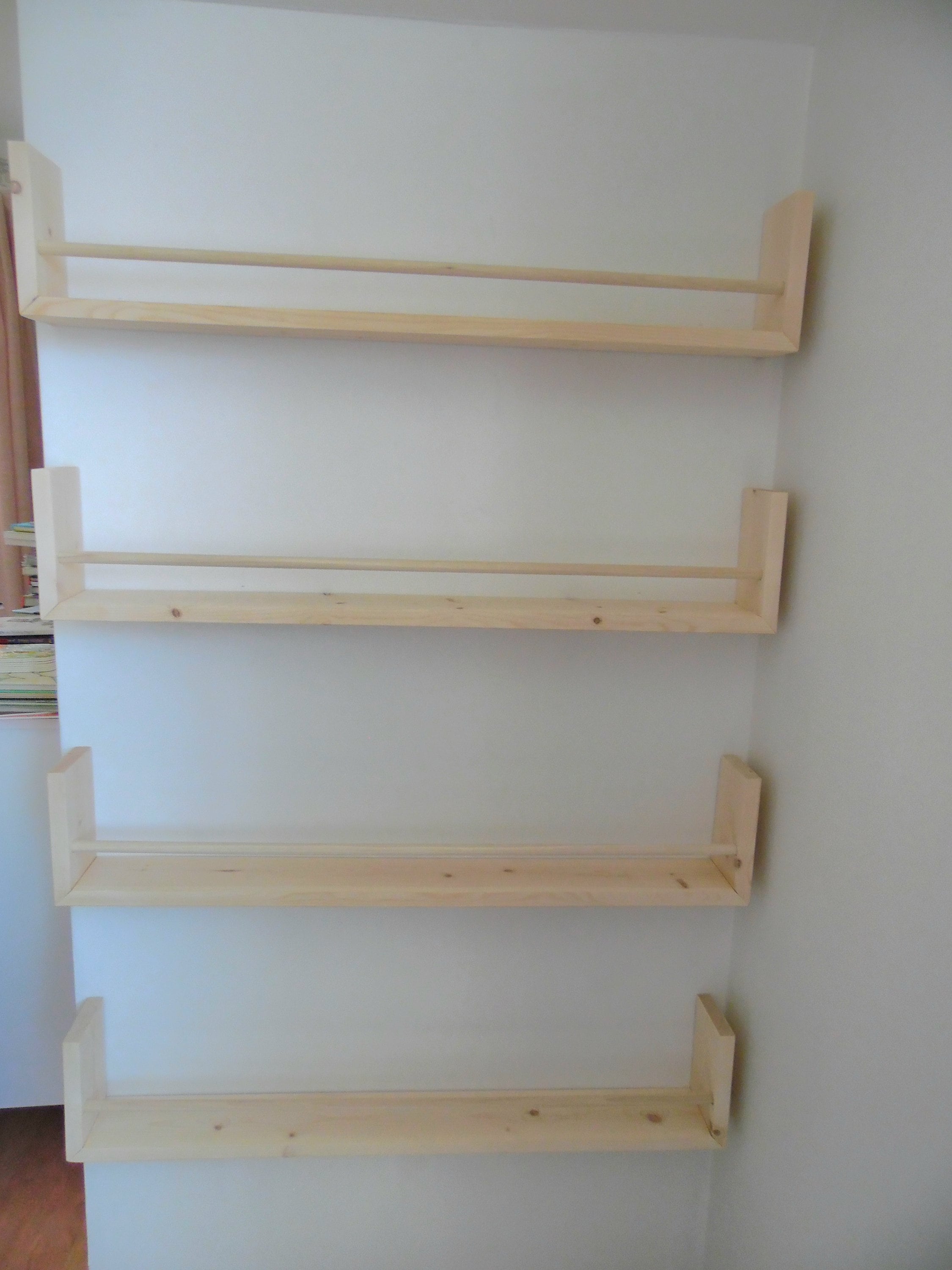 Nursery Bookshelf Natural Pine and Painted Bar, Small Space Shelf, Joinery  