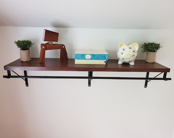 Walnut Laundry Shelf with Hanging Rod, Closet Alternative, Small Space Storage