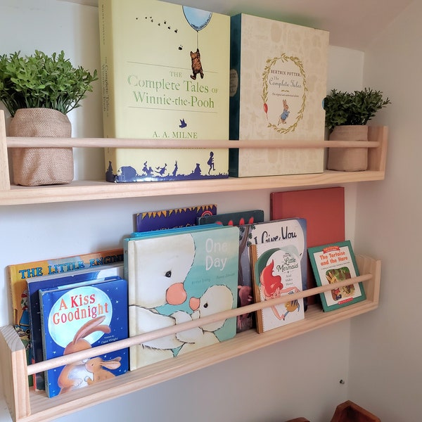 Nursery Bookshelf, Furniture Grade Natural Wood, "Flip-able" Floating Shelf, Small Space Shelf, Shipping Included, Hardware Included