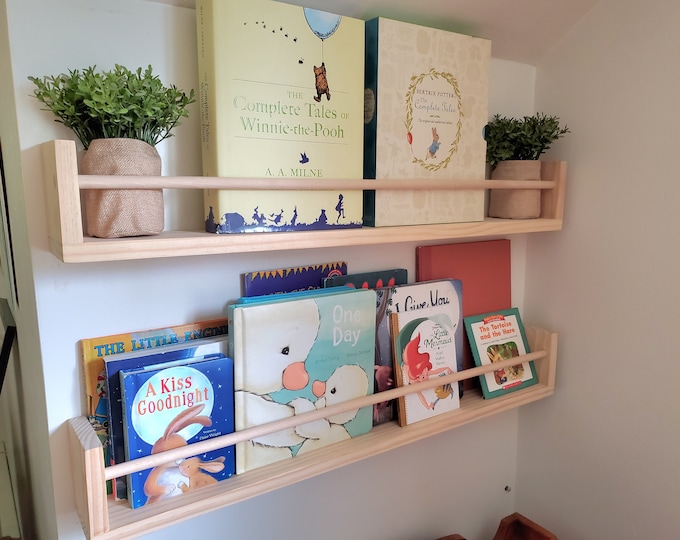 Nursery Bookshelf, Furniture Grade Natural Wood, "Flip-able" Floating Shelf, Small Space Shelf, Shipping Included, Hardware Included