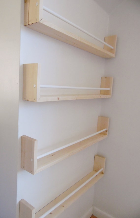 Nursery Bookshelf Natural Pine and Painted Bar, Small Space Shelf, Joinery  