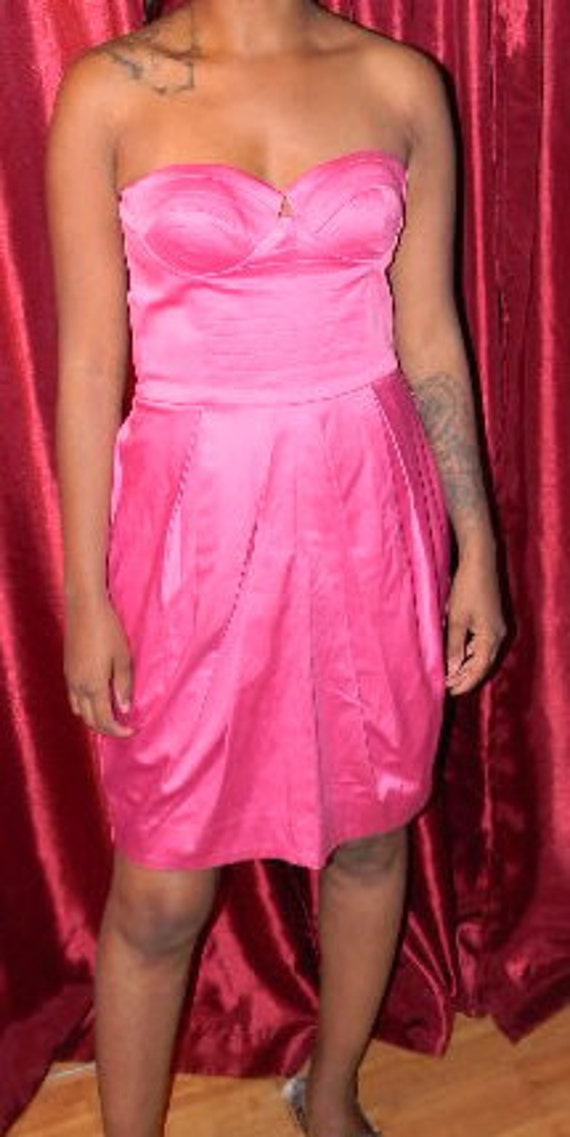 Hot pink strapless short evening dress