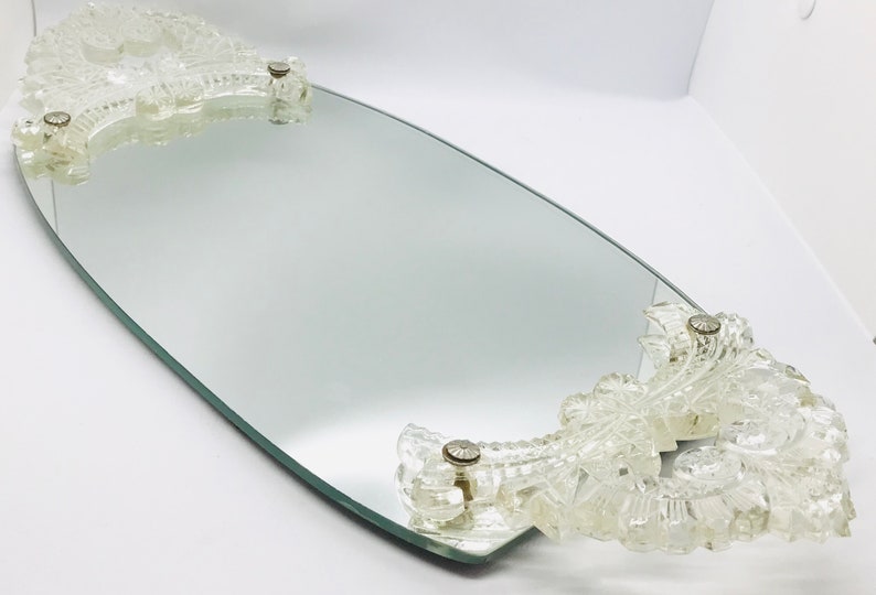 Pretty In Pink Stunning 20 Inch Crystal, Pink Mirrored Vanity Tray