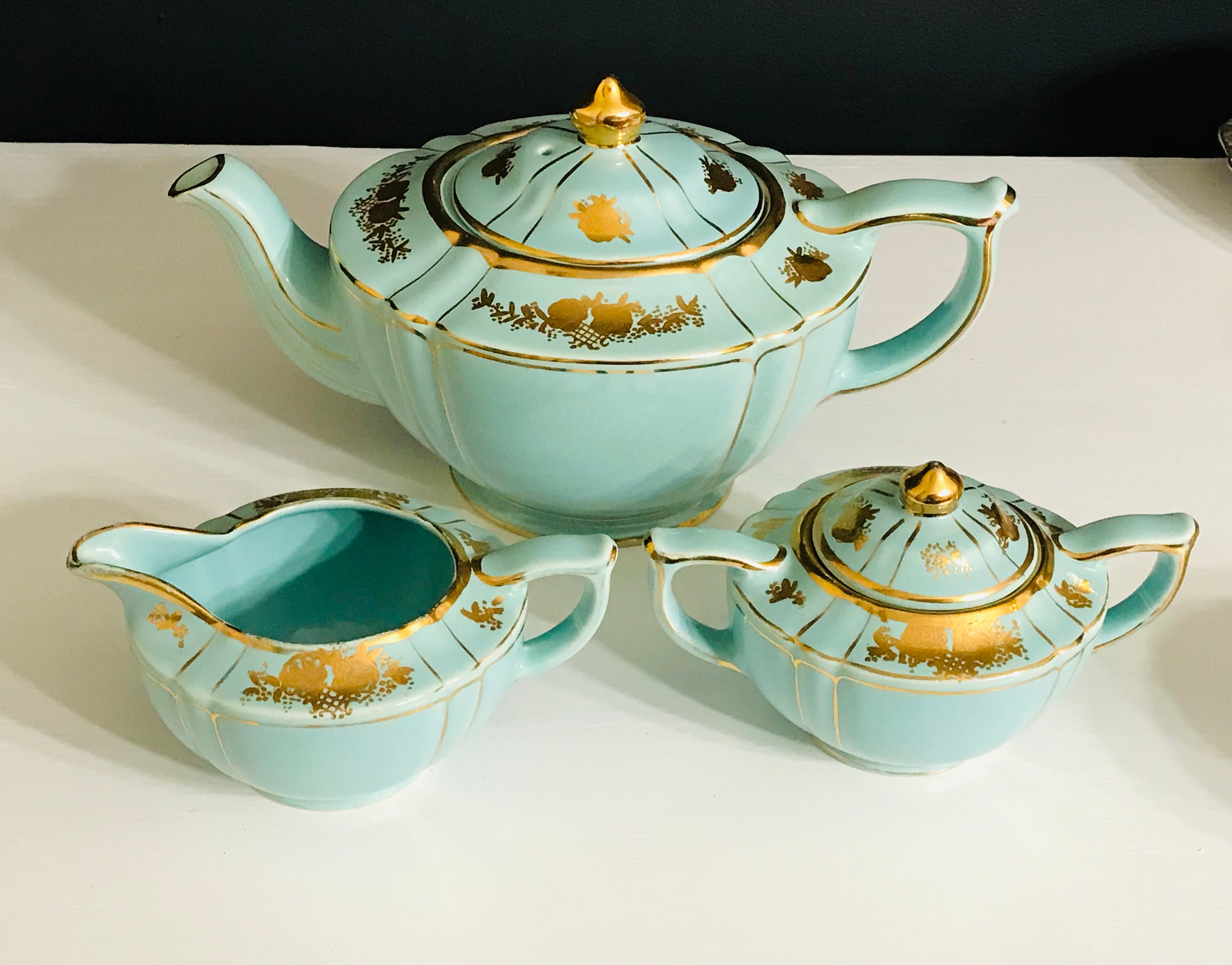 Pretty in Pinkrare Sadler Blue and Gold Teapot Creamer and Etsy