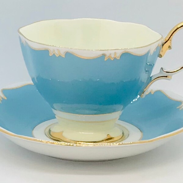 Blue and Gold Teacup Etsy