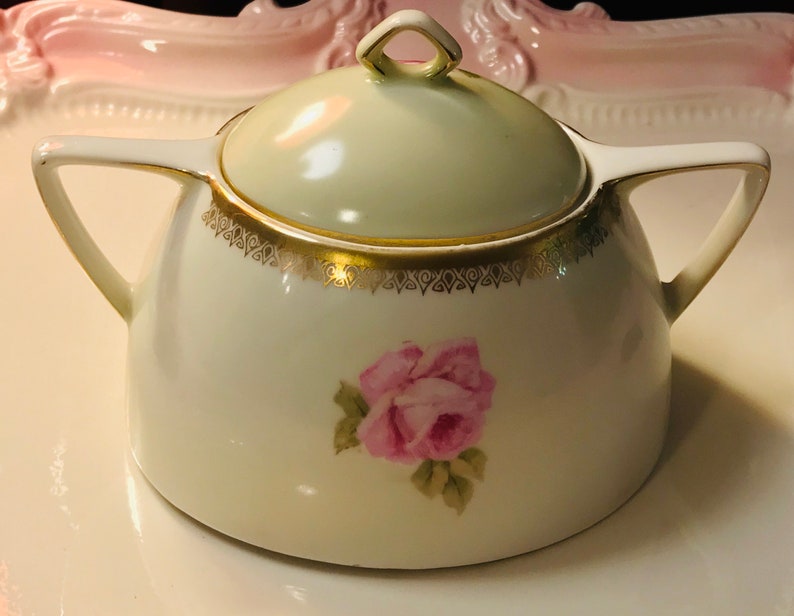 Pretty Pink Addiction-Vintage PSAG Bavaria Hand Painted Artist Signed Sugar Bowl or Honey Pot