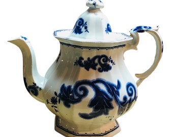 Magnificent Francis Morley 1845 Antique Flow Blue Teapot Collectible Tea Party Tea Ware Kitchen