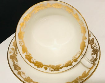 Pretty in Pink-Pretty Wedgwood Gold and White Teacup and Saucer