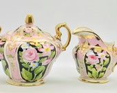 Pretty in Pink-Stunning Nippon Gold Moriage Hand Painted Creamer and Sugar Bowl