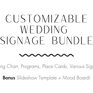 Panneau de signalisation de mariage personnalisable : plan de salle, couverts, cartes de conseils, divers panneaux de signalisation et modèle de diaporama en prime + tableau d'humeur !