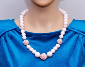 Vintage 1960s Pale Pink Rosette Beaded Necklace
