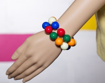 Vintage 1960s Mod Colorful Bead Bracelet