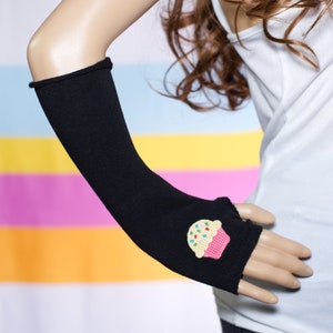 Black Cupcake Arm Warmers / Fingerless Gloves image 1
