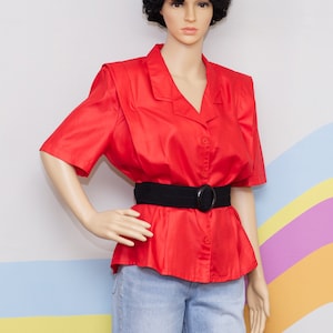 Vintage 1980s Evan-Picone Red Short Sleeved Blouse | Medium | I-1