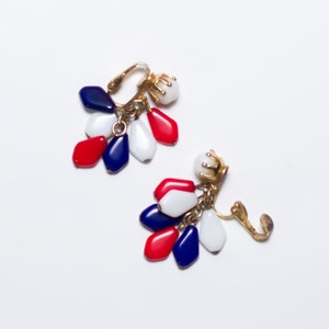 Vintage 1960s Red White Blue Dangle Clip Earrings