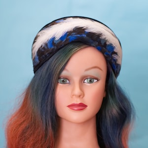 Vintage 1950s Hat | 50s Black Blue and White Hat