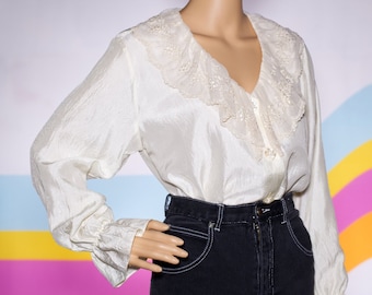 Vintage 1990s New w/Tag Ivory Lace Blouse | Large | i-18