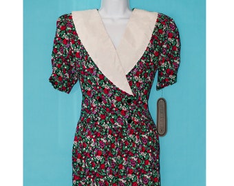 Vintage 1980s Dress w/Tag | Floral Dress | Large | 7