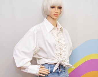 Vintage 1970s Ruffled Tuxedo Shirt Off 