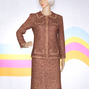 Vintage 1960s RARE Woven Knit Metallic Gold Skirt Suit | Small | 6