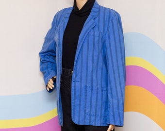 Blazer vintage des années 1980 bleu et noir à fines rayures | Petit / Moyen | 16