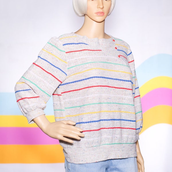 Vintage 1980s Colorful Striped Knit Top | Medium | 19