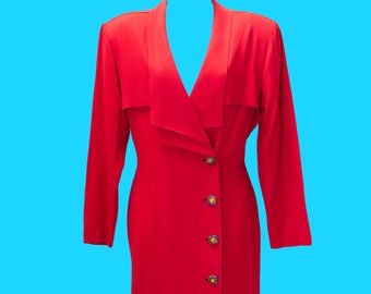 Vintage 1980s Red Buttoned Dress | Medium | 2