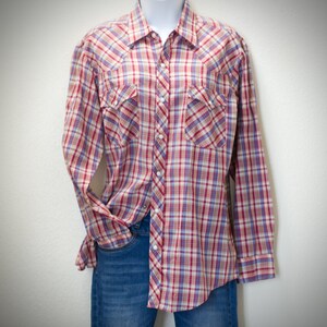 Vintage Plaid Western Shirt | Red and Blue Snap Up Western | Medium | i-11