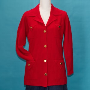 Vintage 1970s Red Sweater Cardigan Blazer Medium image 1