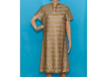 Vintage 1960s Metallic Gold Dress | Medium | 9