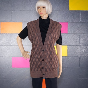 Vintage 1980s Geometric Brown Black Sweater Vest | Small / Medium