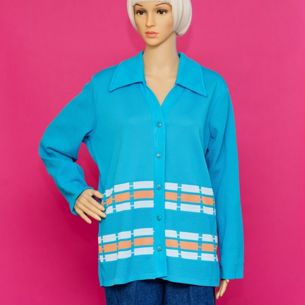 Vintage 1970s Turquoise and Orange Cardigan | Large / XL | 3