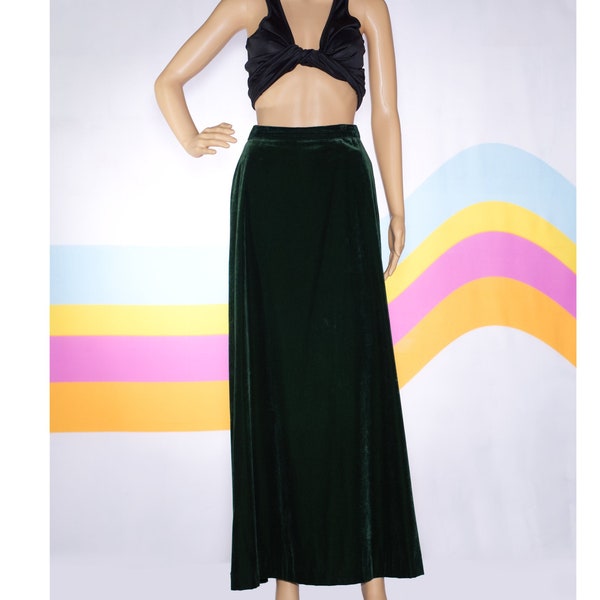 Vintage 1970s Green Velvet Maxi Skirt | Small | 3