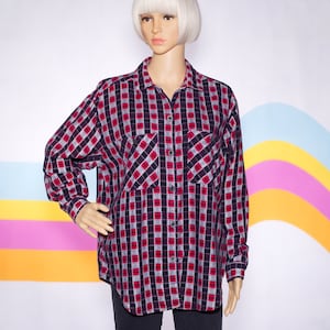 Vintage 1980s Checked Plaid Flannel Shirt | Large | 20