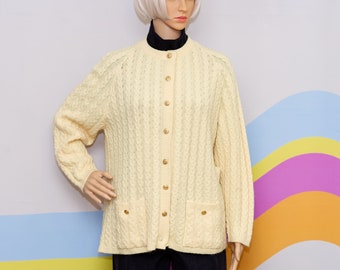 Vintage 1960s Light Yellow Cardigan Sweater | Medium