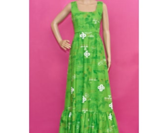 Vintage 1960s Green Maxi Dress | Small