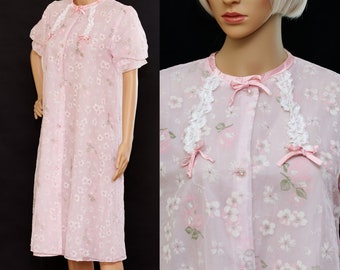 Vintage 1950s Pink Chiffon Floral Housecoat | Medium | 2