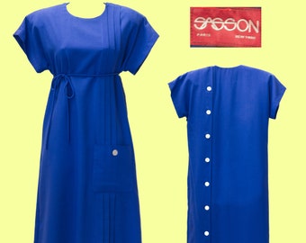 Vintage 1980s Sasson Royal Blue Dress | 80s Pleated Dress | Medium | 9