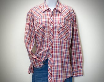 Vintage Plaid Western Shirt | Red and Blue Snap Up Western | Medium | 11