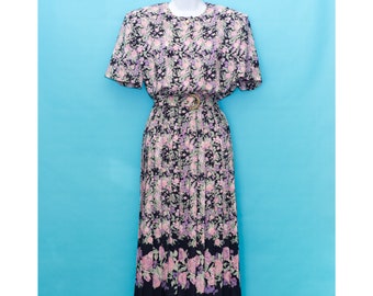 Vintage 1980s Pink & Lavender Floral Dress | Large | 2