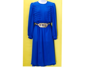 Vintage 1980s Royal Blue Pleated Blouse Dress | Large | 7
