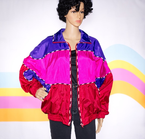 Vintage 1980s Color Block Windbreaker Jacket | Pi… - image 1