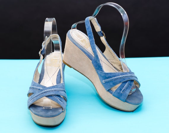 Retro Blue Suede Hush Puppies Platform Sandals | … - image 1