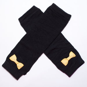Black Arm Warmers with A Yellow Bow / Fingerless Gloves image 3
